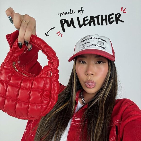 Mini Quilted Soft PU Leather Crescent Puffer Crossbody Evening Bag - Picture 3 of 6